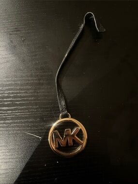Michael Kors Black Leather Strap Charm with Gold MK Disc